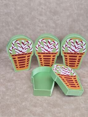 4 Longaberger Peppermint Stripe Basket Beaded Boxes ~ Candy Cane Gift Boxes